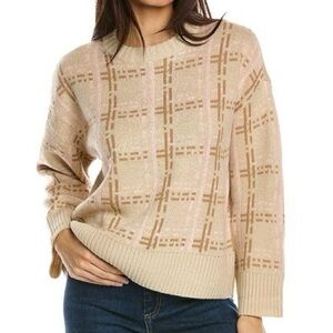 NWT Design History Woman’s Small Crew Neck Tan Plaid Sweater
